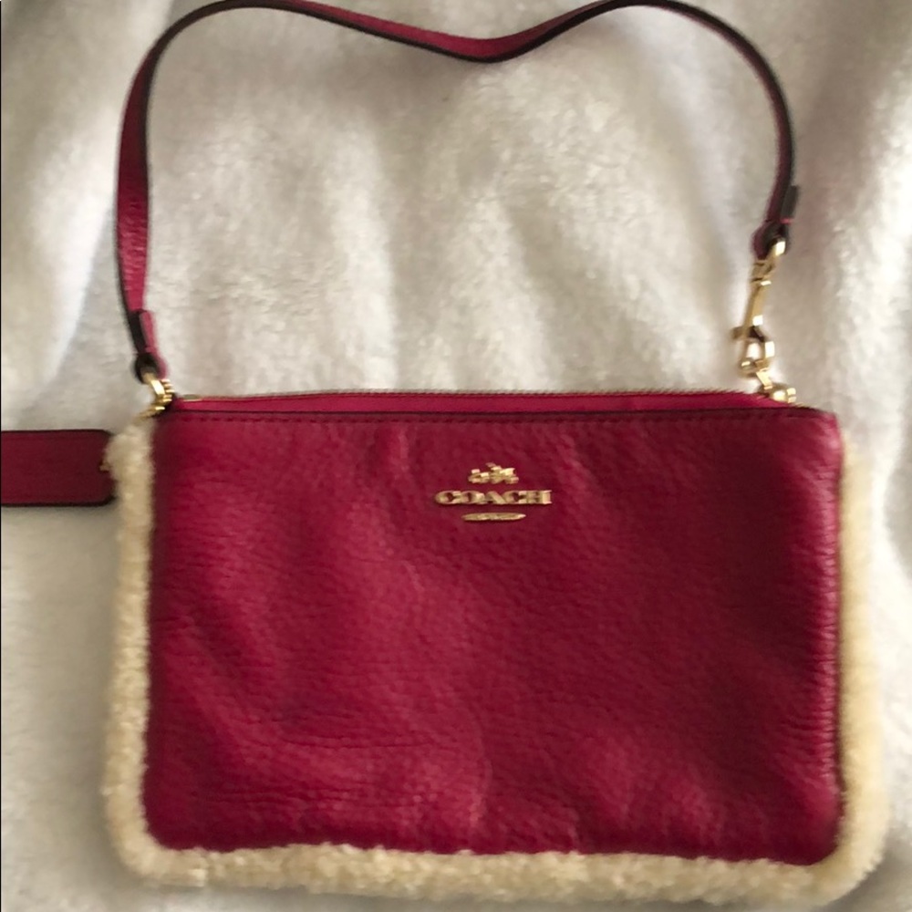 Fuzzy trim Coach wristlet